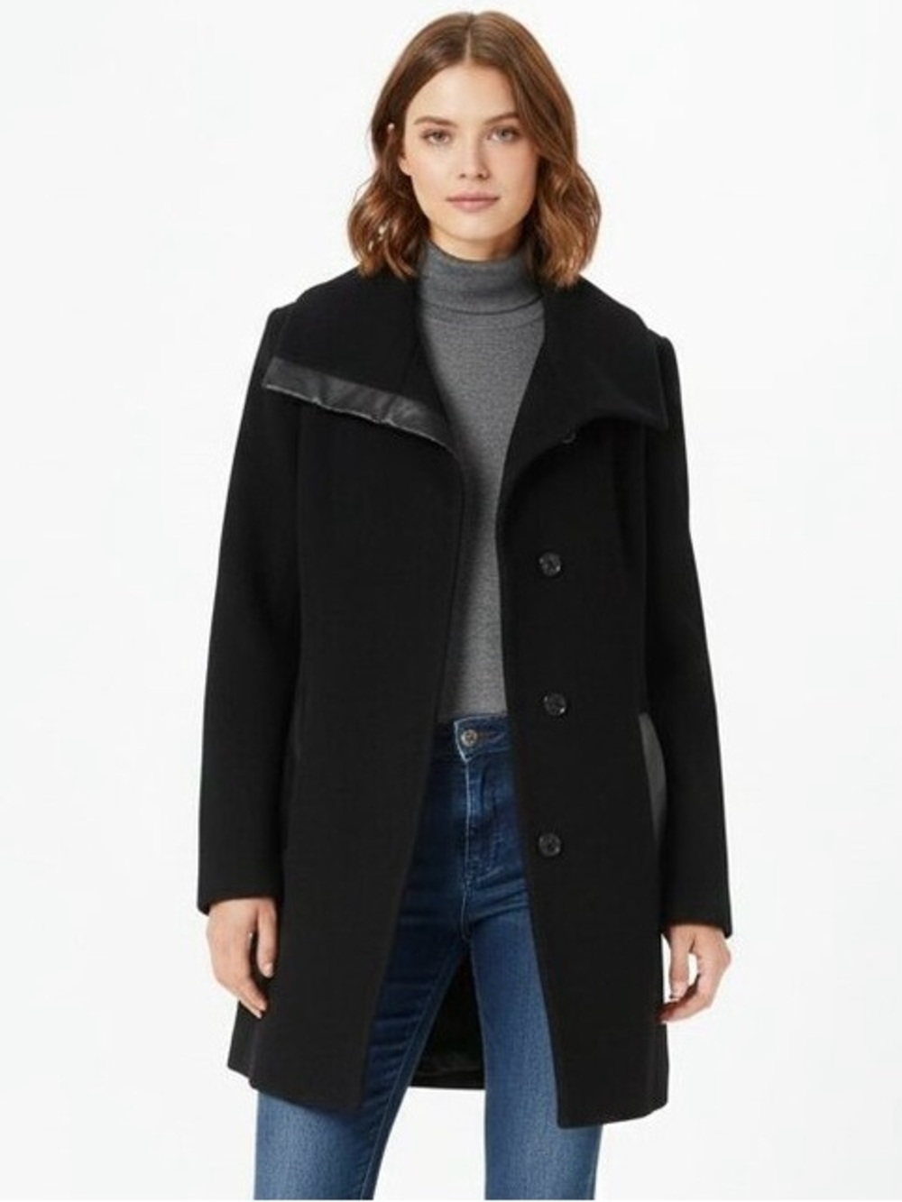 Fen Nellie Women's Wool-Blend Coat with faux leather detail